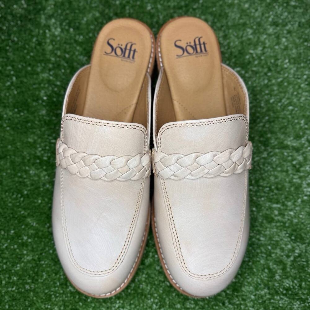 Sofft Nels Brushed Light Taupe Mushroom Mules Loafers Womens 8 NWOB